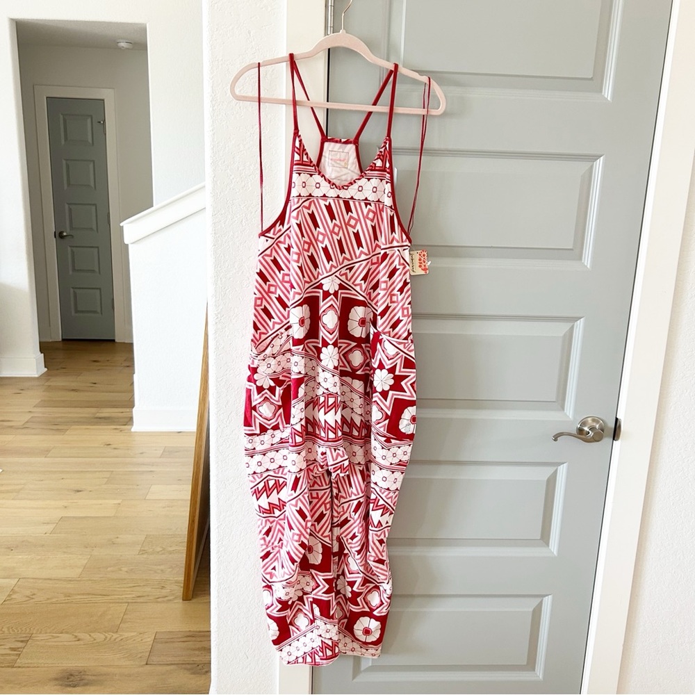 Free People Red and White Patterned Jumpsuit - Picture 3 of 8